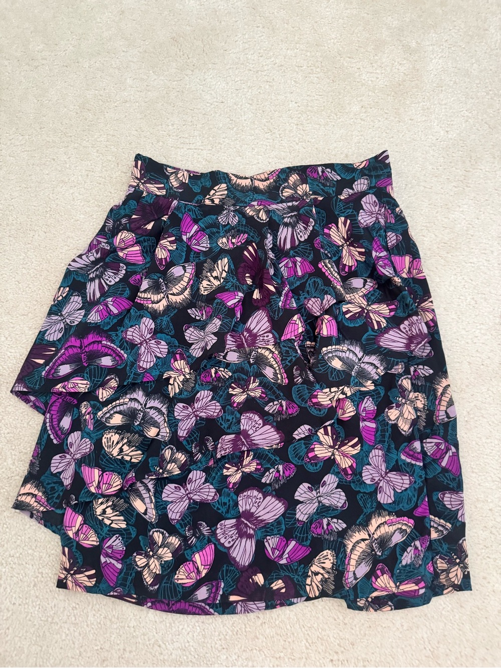 H&M Black Mini Skirt with Purple, Teal & Cream Butterfly Print